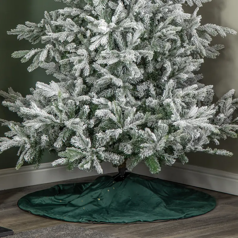 1.2m Luxe Dark Green Velour Christmas Tree Skirt Featuring Gold Star Motif