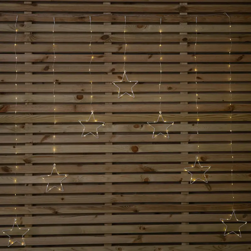 1.2m Star-Shaped Battery LED Curtain Light – 140 Warm White Fairy Lights