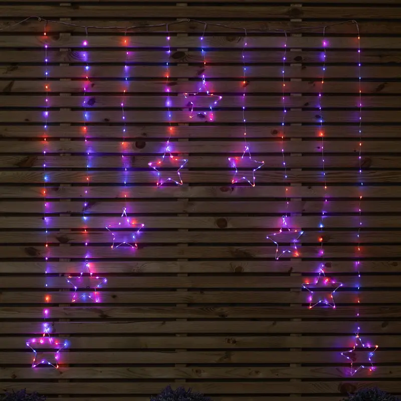 1.2m × 1.2m Rainbow LED Star Curtain Light – 303 Pin-Wire Illuminated Backdrop