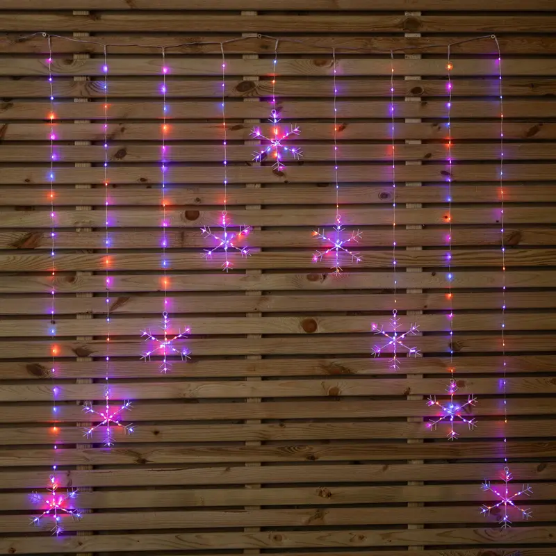 1.2m x 1.2m Snowflake Pin Wire Curtain Lights – 339 Rainbow LEDs for Festive Windows