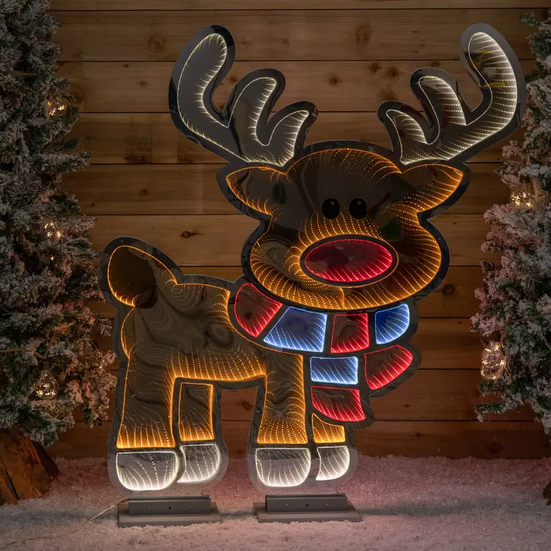 1.2m × 1.9m Light-Up Reindeer Infinity Mirror Decoration – Multi-Colored LED Display