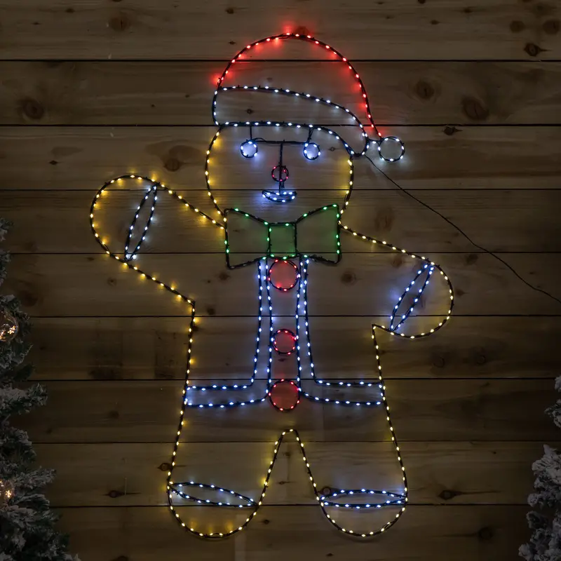 1.2m × 90cm Light-Up FlexiBright Gingerbread Man Decoration – 456 Multi-Colored Twinkling LEDs