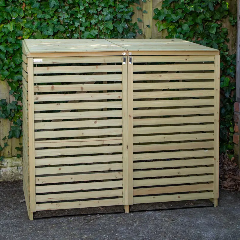 1.34m × 1.2m Double Wheelie Bin Storage Unit — Weatherproof Wooden Garden Enclosure