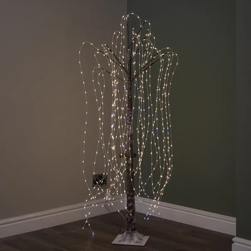 1.5m Brown Flocked Willow Christmas Tree with Mixed Static & Twinkling White LEDs