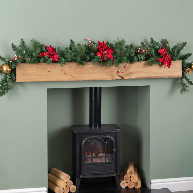 1.8m Deluxe Red and Gold Poinsettia Christmas Garland for Festive Interiors