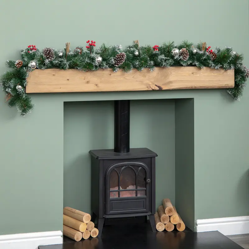 1.8m Festively Adorned Garland Featuring Silver Baubles, Berries & Pinecones