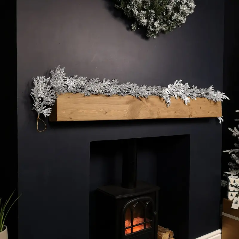 1.8m Silver Glitter Cedar Leaf Garland – Elegant Holiday Decor Piece