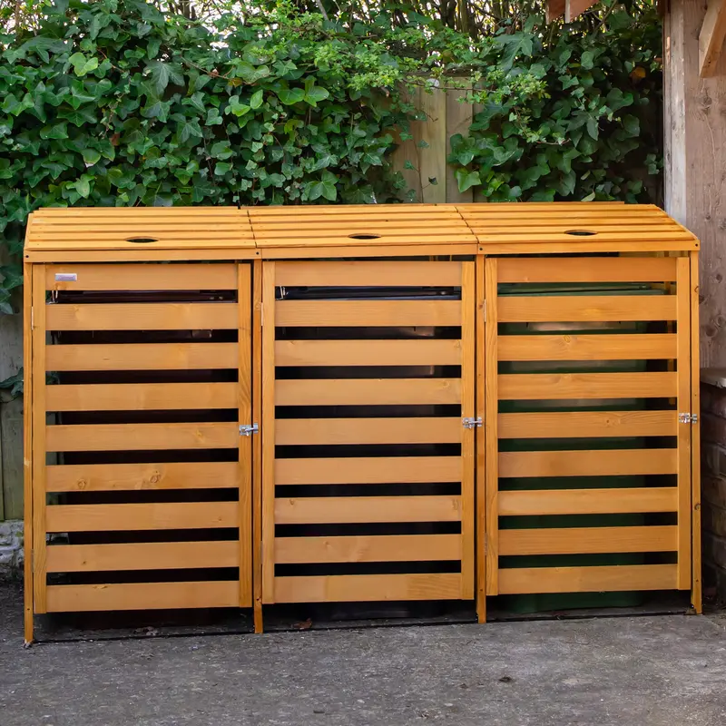 1.99m × 1.25m Wooden Triple Wheelie Bin Storage Unit – Outdoor Garden Enclosure