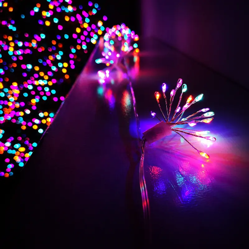 10-Starburst Battery-Operated Lights – 200 LEDs, Rainbow Colors, Built-in Timer