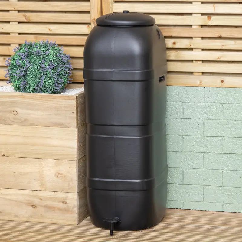 100-Litre Space-Saving Black Water Butt – Compact Slim Design with Secure Lid, Tap, and Carry Handles