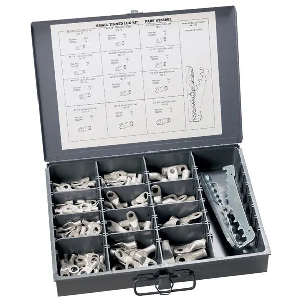 100-Piece Tinned Copper Lug Kit with Dedicated Crimper Tool