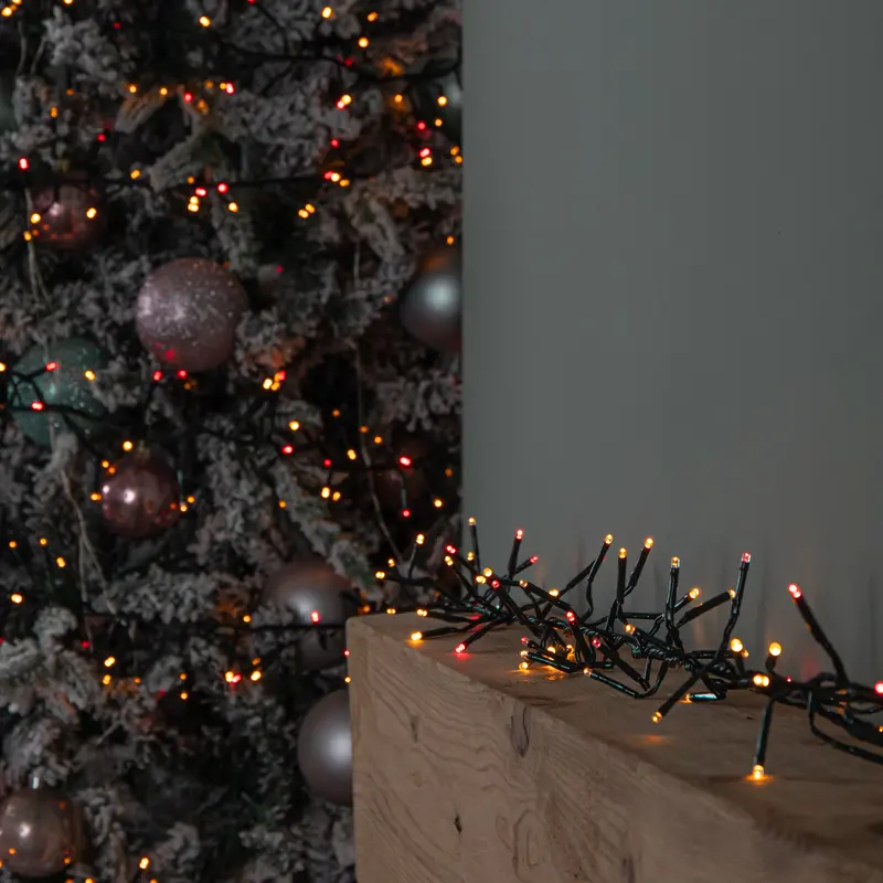 12.4m Vintage-Style Cluster String Lights – 960 Red & Gold LEDs with Built-in Timer