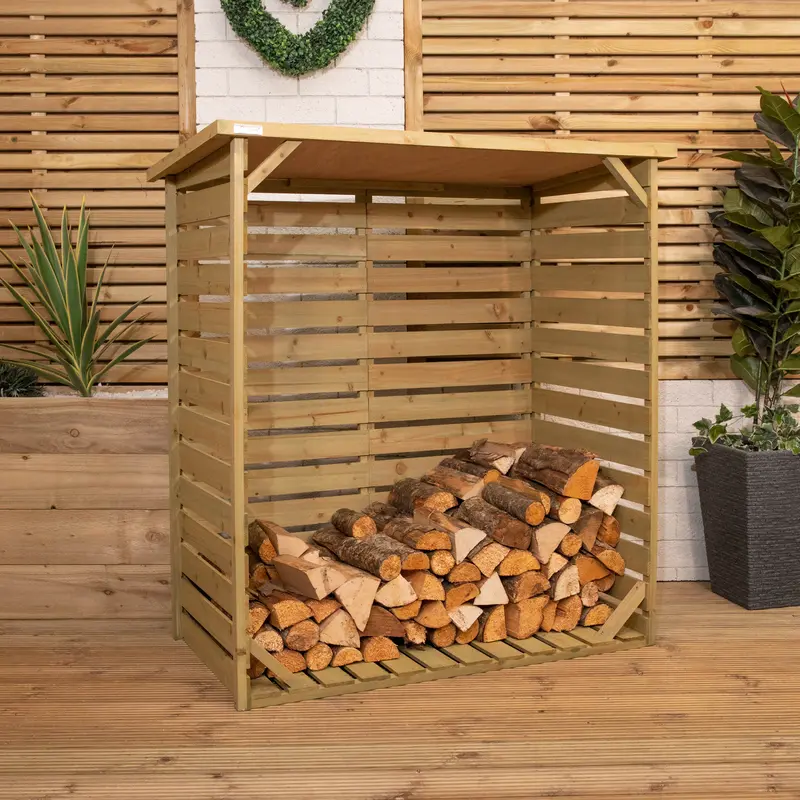 123cm x 115cm Wooden Log Store Shed for Outdoor Patio or Garden Use