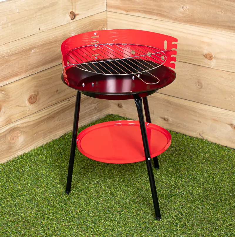 14-Inch Round Windshield BBQ Grill – Compact Outdoor Barbecue with Shelf