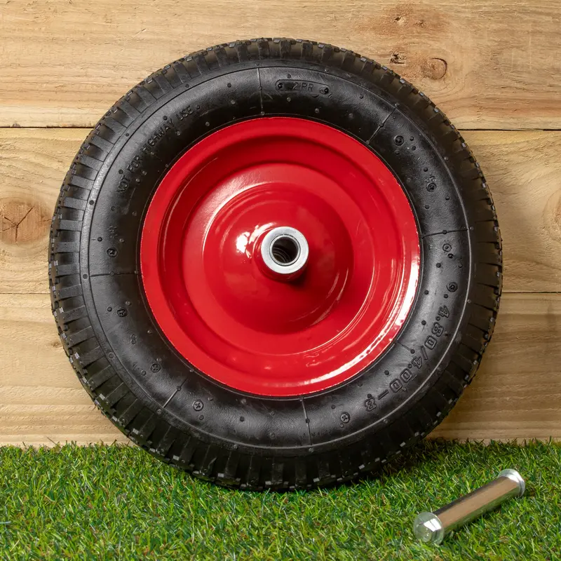 15″ × 4″ Red Pneumatic Replacement Wheel & Axle for Heavy-Duty Garden Wheelbarrows