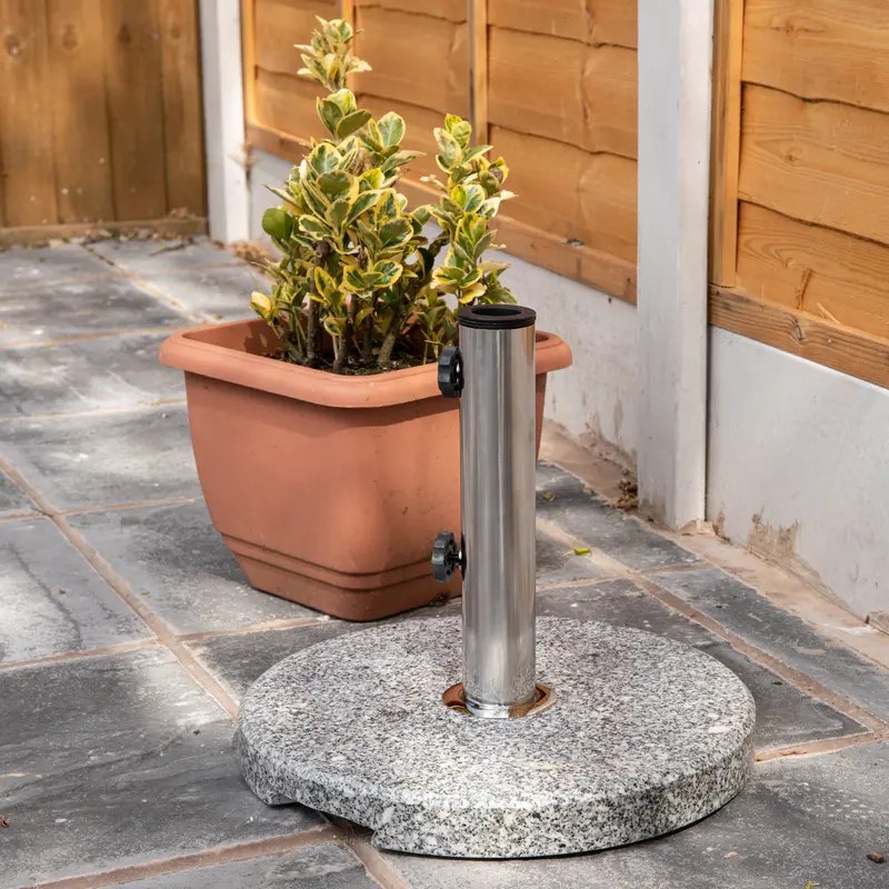 15kg Granite Parasol Base with Stainless Steel Pole Insert – Round Outdoor Umbrella Weight