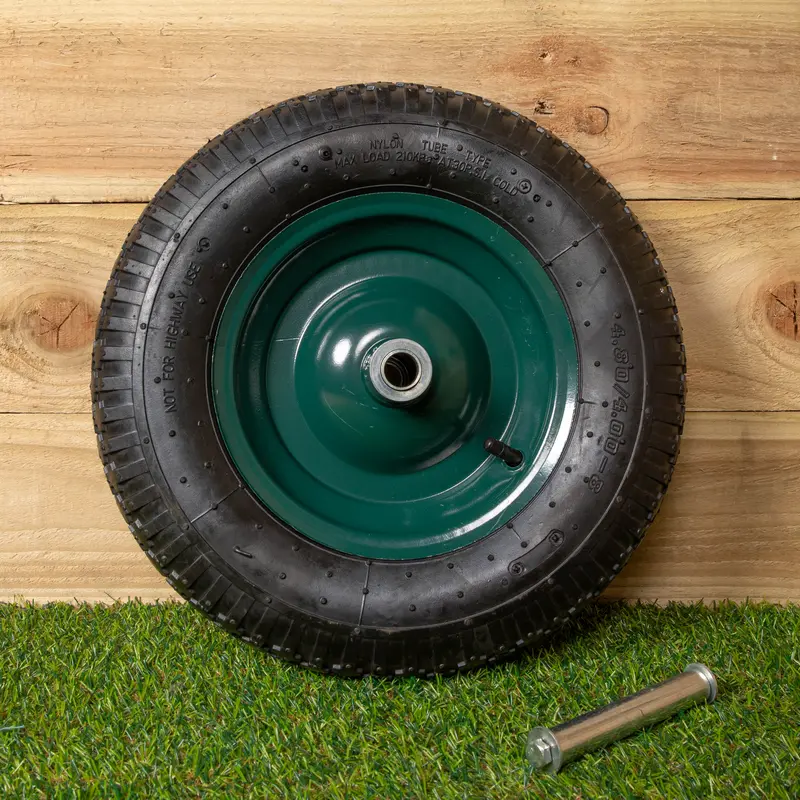 16″ × 4″ Green Pneumatic Replacement Wheel & Axle Kit for Heavy-Duty Wheelbarrows