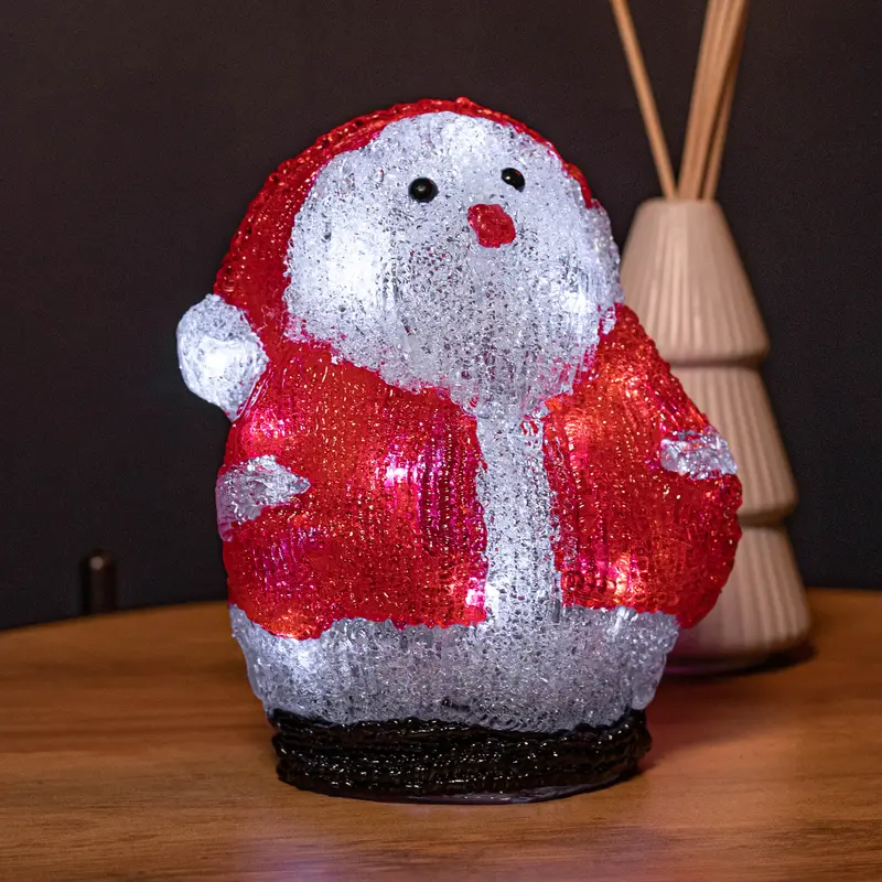 18cm Acrylic Santa Ornament – Battery-Powered with 16 Ice-White LEDs