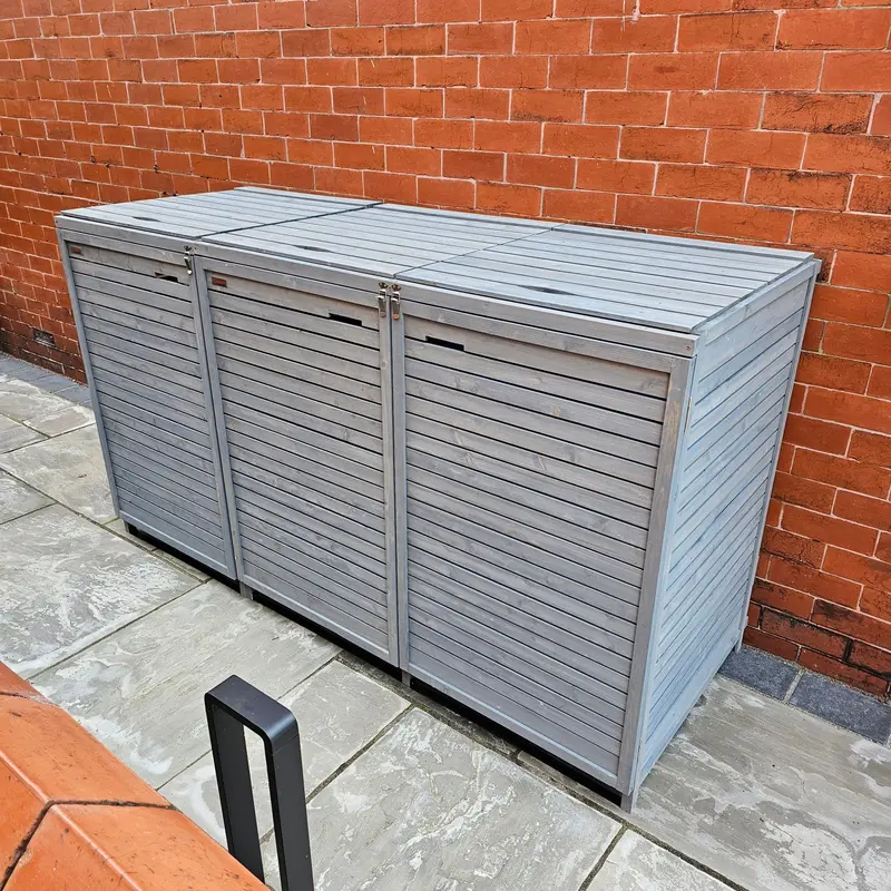 2.03m x 1.14m Heavy-Duty Grey Wooden Triple Wheelie Bin Storage Enclosure for Outdoors