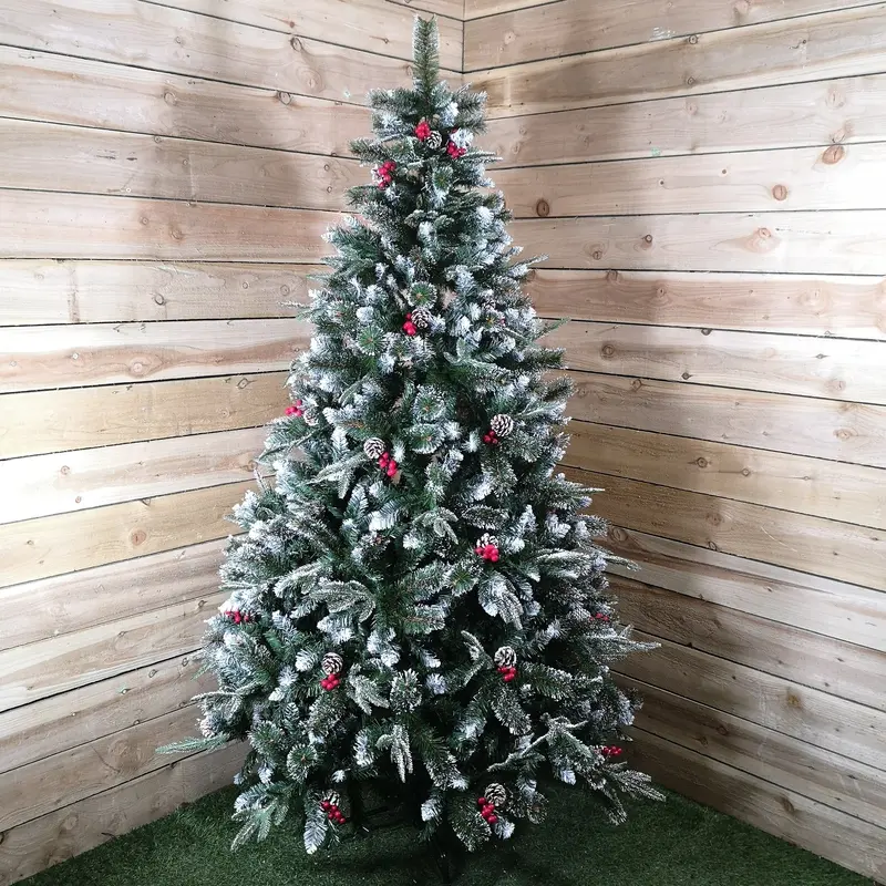2.1m New Jersey Spruce Artificial Christmas Tree Featuring PE/PVC Bristles, Berries & Cones