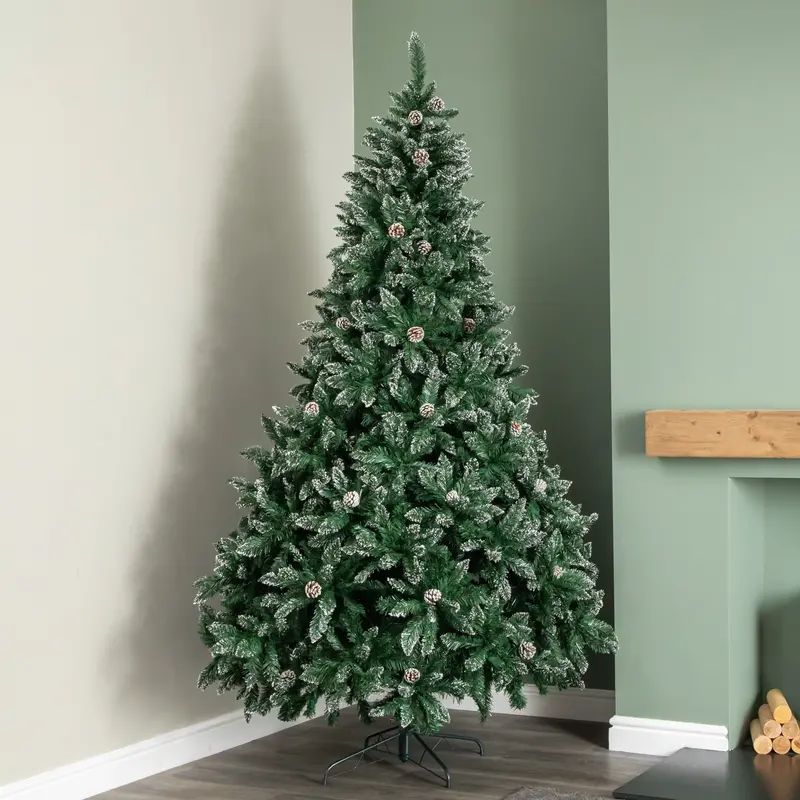 2.4m Rocky Mountain Pine Artificial Christmas Tree – Snow-Tipped Branches, Pinecones & 1,769 Tips