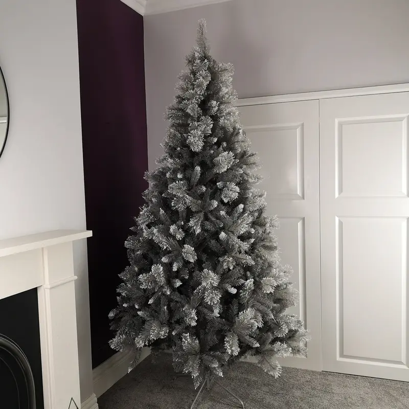 2.4m Silver Glitter-Tip Artificial Christmas Tree – Grey PVC Fir Style