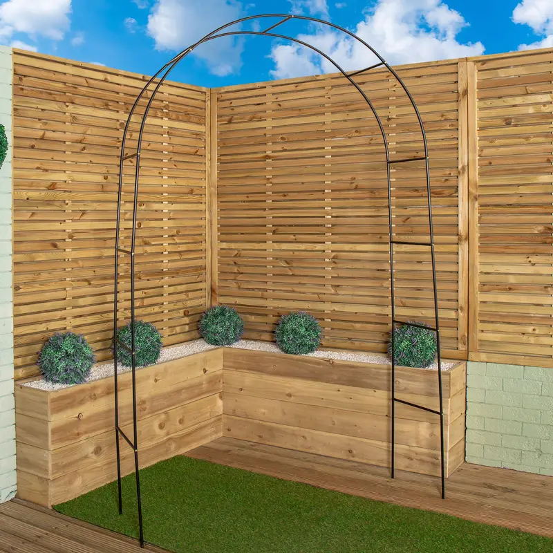 2.4m x 1.4m Black Powder-Coated Metal Garden Arch – Sturdy Trellis for Climbing Plants & Vines