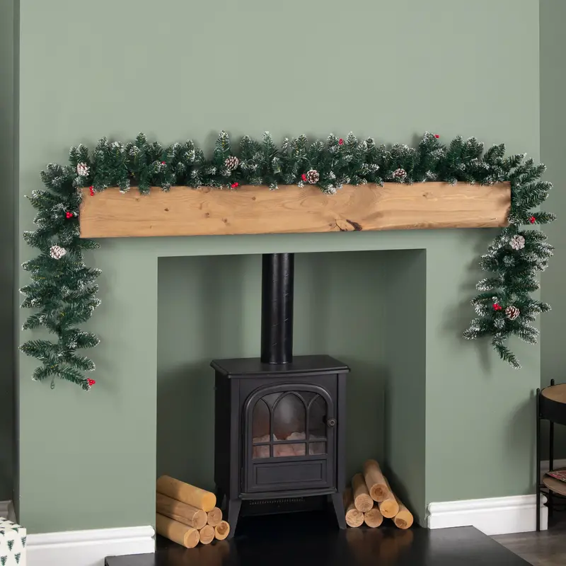 2.7m Festive Green Pine Cone & Red Berry Christmas Garland