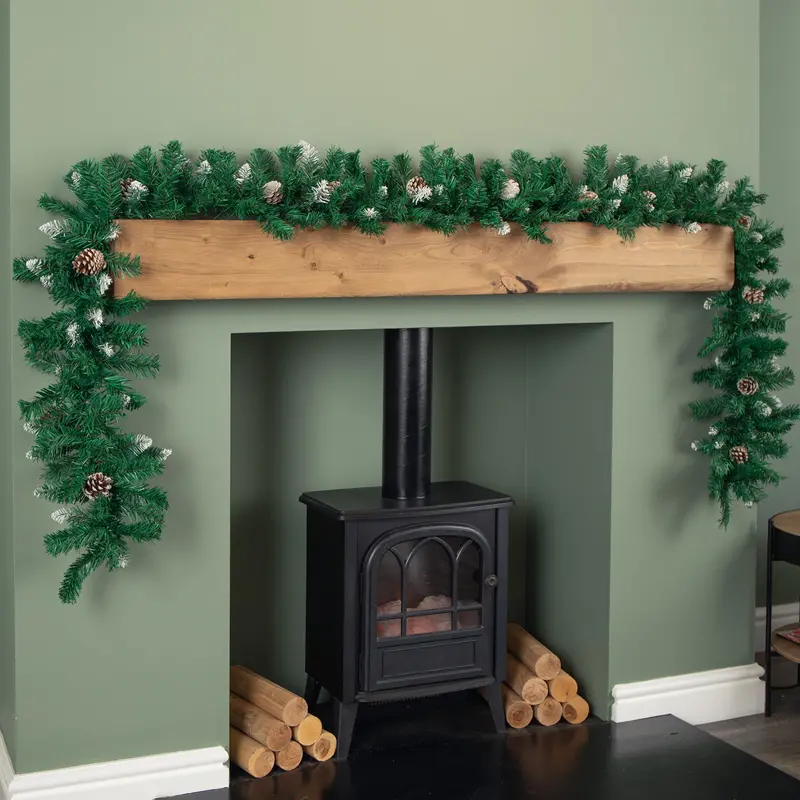 2.7m Festive Snow-Tipped Garland – Pine Cones, Mixed Fir Needles & Natural Texture