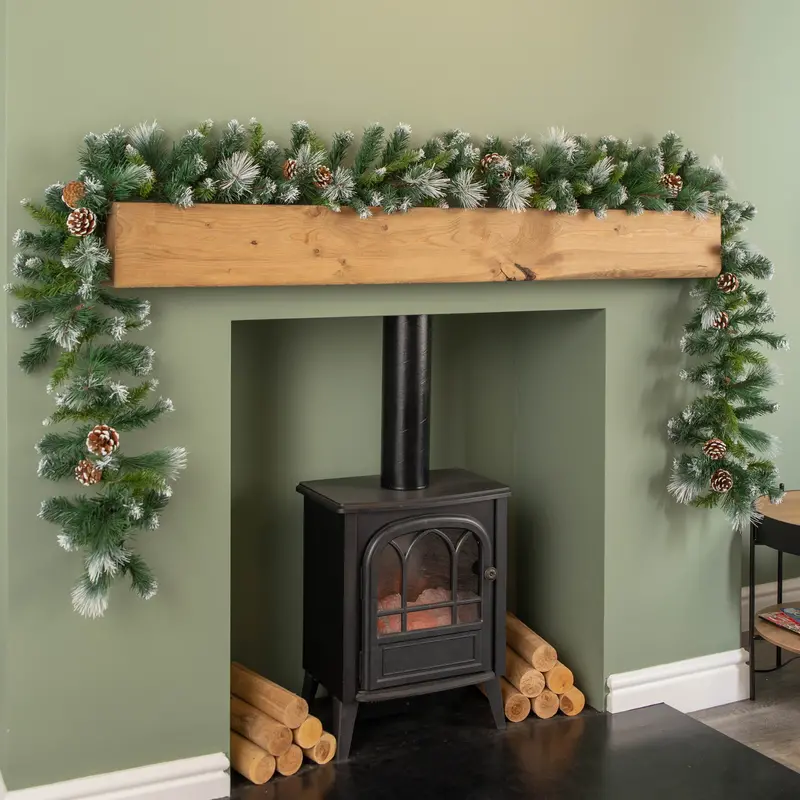 2.7m Frosted Glacier Christmas Garland – Pine Cones & Icy White Accents