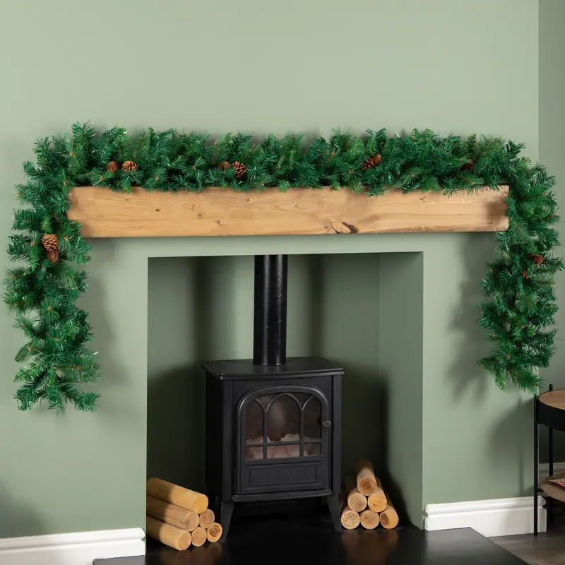 2.7m Mixed-Needle Green Christmas Garland with Pine Cones