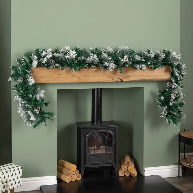2.7m Snow-Flocked Garland – Pinecone & Mixed-Needle Festive Christmas Wreath