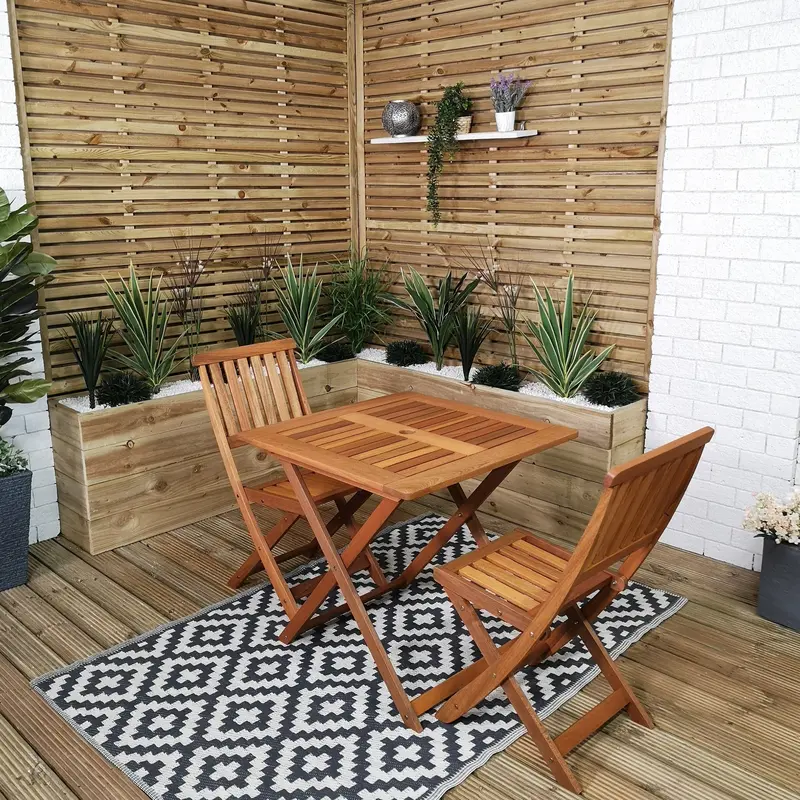 2-Person Foldable Wooden Garden Dining Set – Compact Square Table & Chairs
