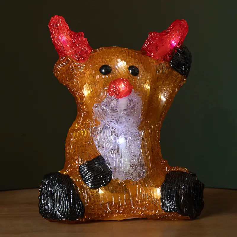 20cm Acrylic Reindeer Ornament with 16 Ice-White LEDs and Battery Operation
