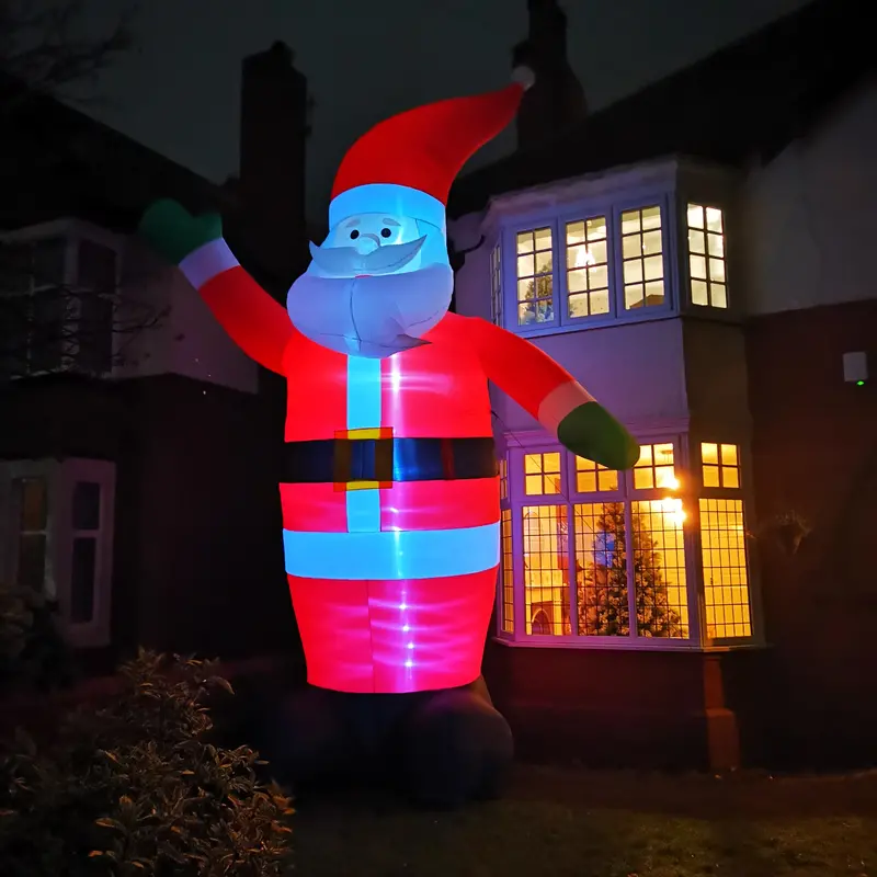 20ft (6m) Inflatable Light-Up Santa Figure with Uplifted Arm and 28 Warm LEDs