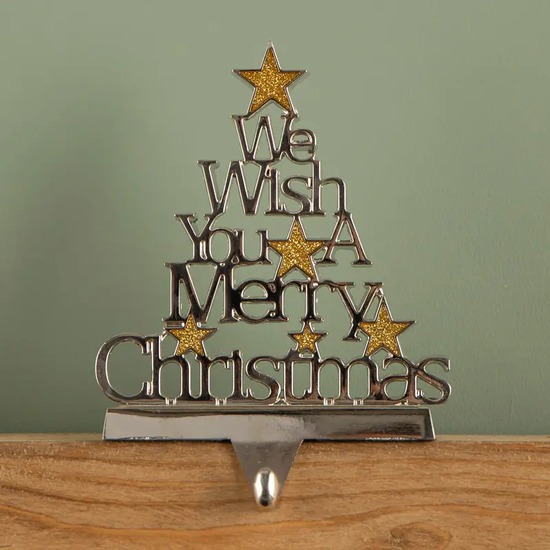 22cm Silver Stocking Hanger – Engraved ‘We Wish You a Merry Christmas’ Design