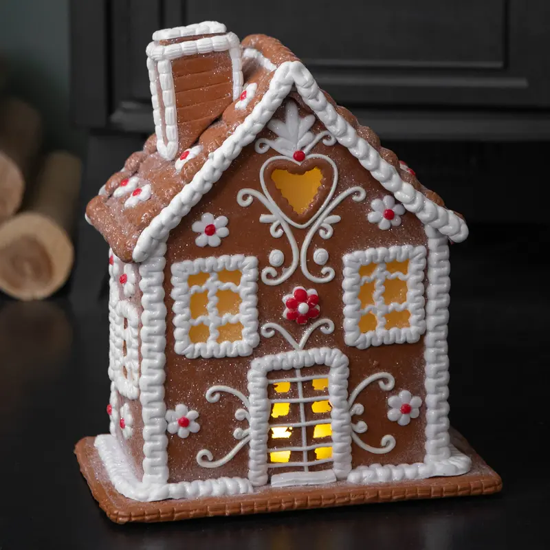 24cm Battery-Powered Illuminated Gingerbread House Chalet Ornament
