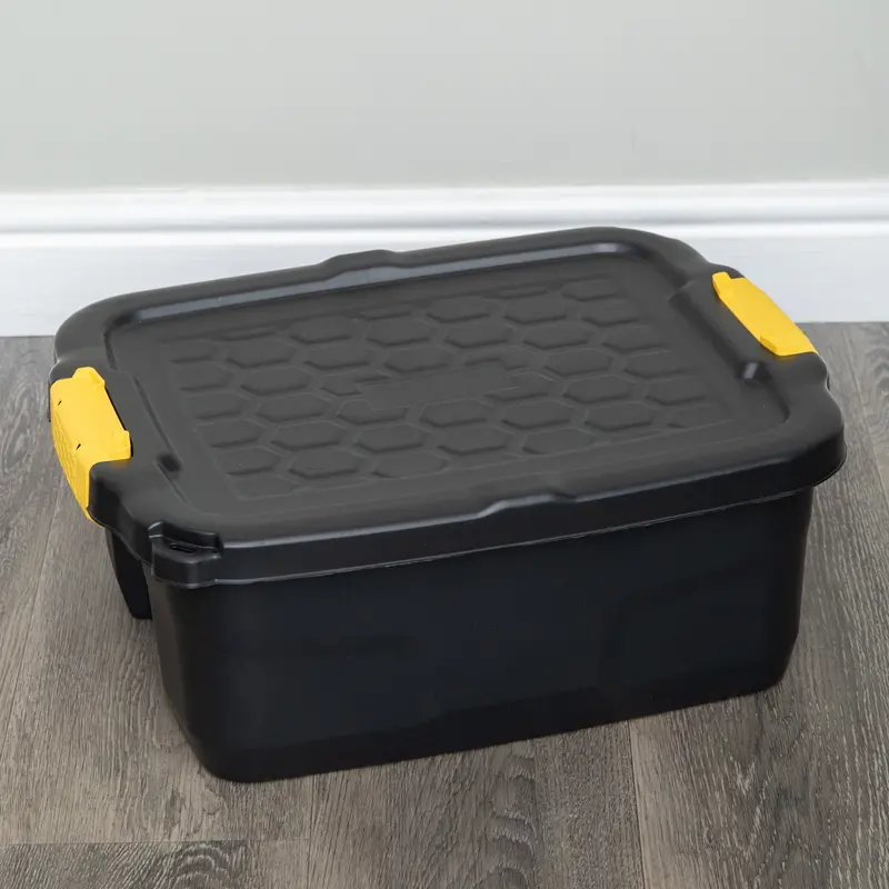 24L Stackable, Lockable Black Storage Tub with Secure Clip Closure