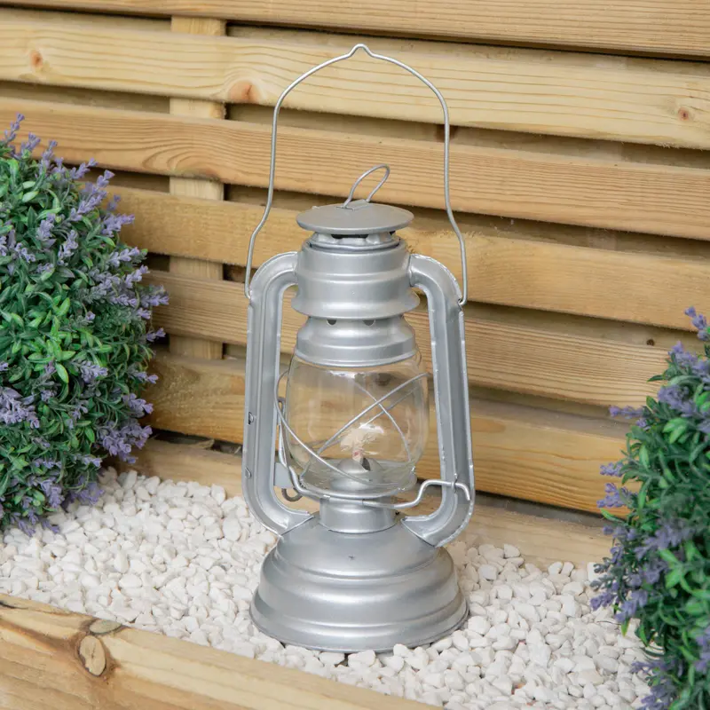 25cm Silver Paraffin-Fueled Hurricane Lantern for Camping & Outdoor Use