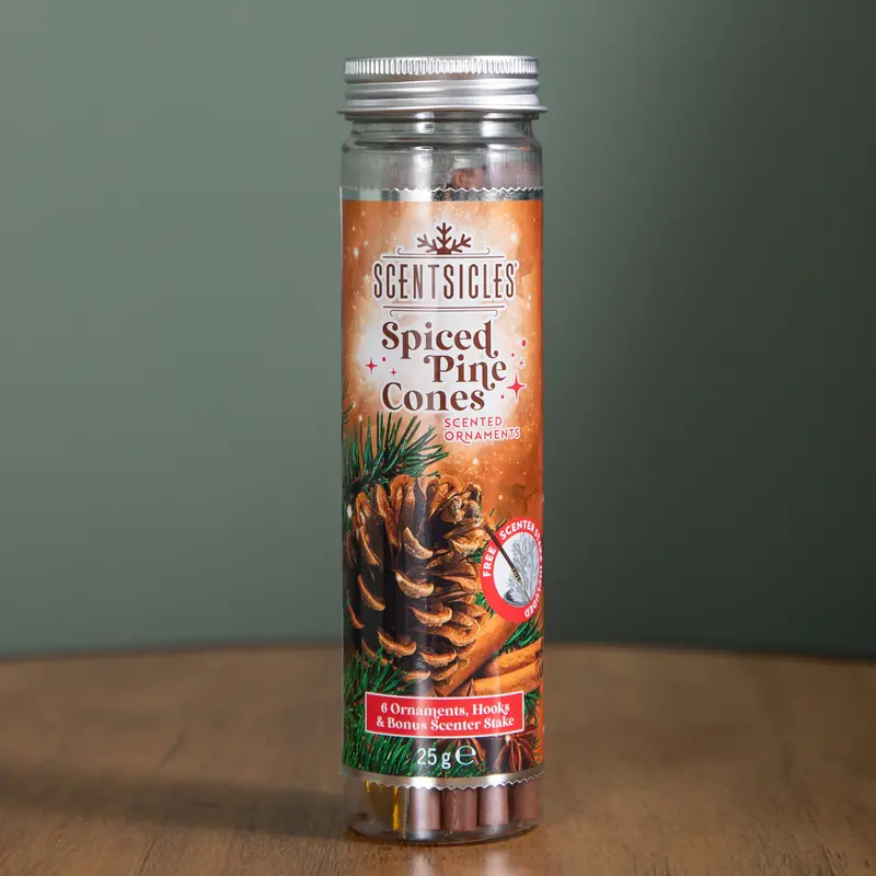 25g Spiced Pine Cone Scented Decorations – Includes Six Hanging Hooks