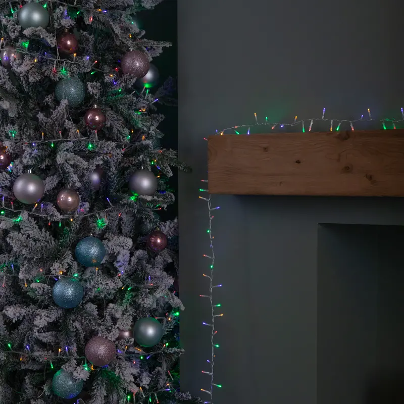 25m TreeBrights 1000-LED Christmas String Lights – Multicolour on Clear Cable with Timer
