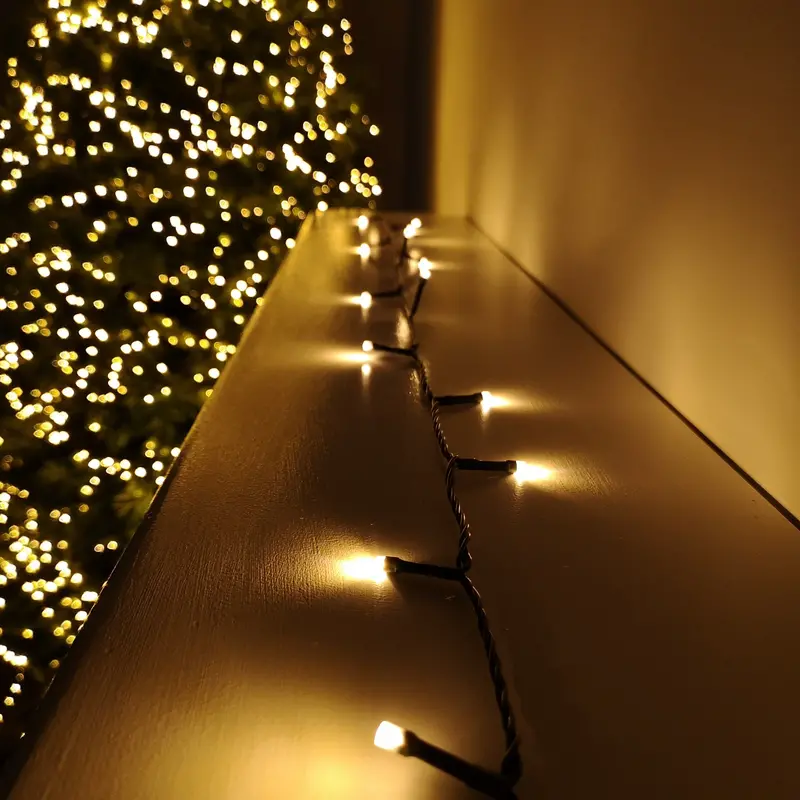 28.7-Meter Vintage Gold LED Christmas Lights – 360 SupaBright Bulbs, Mains-Powered