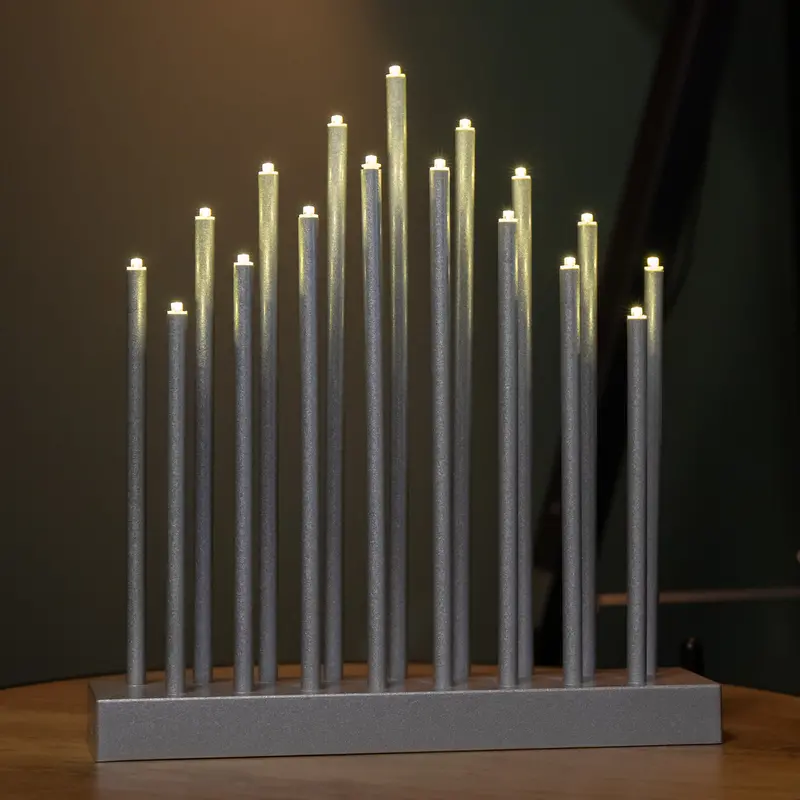 29cm Battery-Powered Silver Christmas Candle Bridge – 17 Ice-White LEDs