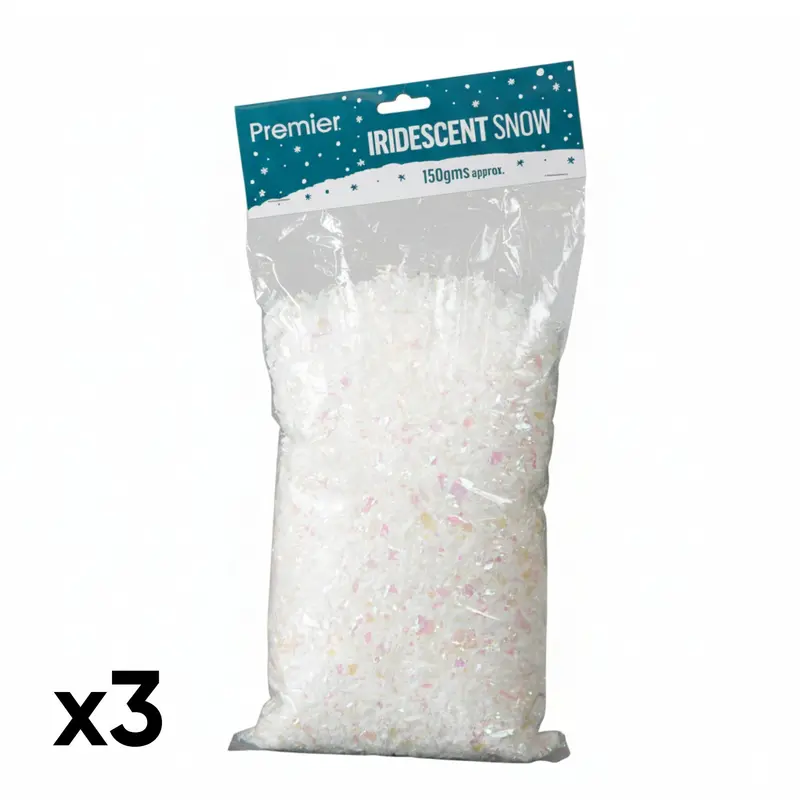 3-Pack Frosted Iridescent Fake Snow – 150g Each, Sparkling Holiday Texture