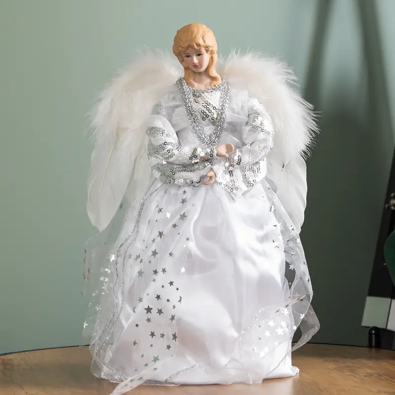 30cm Fairy Angel House Ornament – White & Silver Light-Up Christmas Tree Decoration