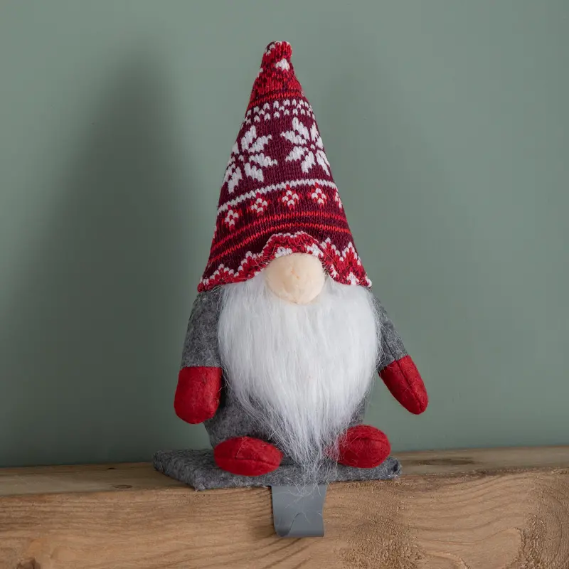 30cm Plush Gnome Stocking Holder – Grey Body, Festive Holiday Accent