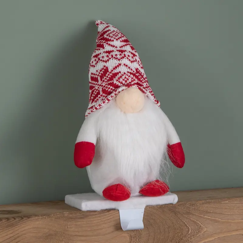 30cm Plush White Gnome Stocking Holder for Festive Fireplace Decor
