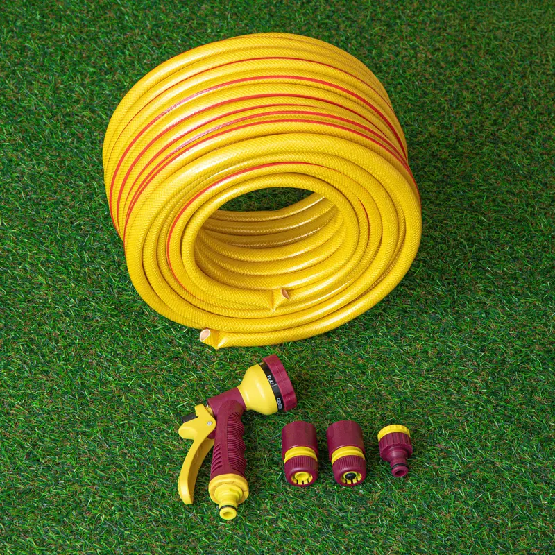 30m Reinforced Yellow Garden Hose with Adjustable Spray Gun Kit