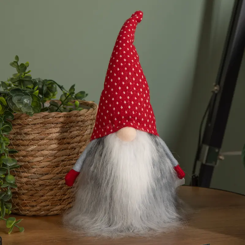 34cm Festive Gonk Plush Santa Decoration with Polka-Dot Hat for Indoor Christmas Display