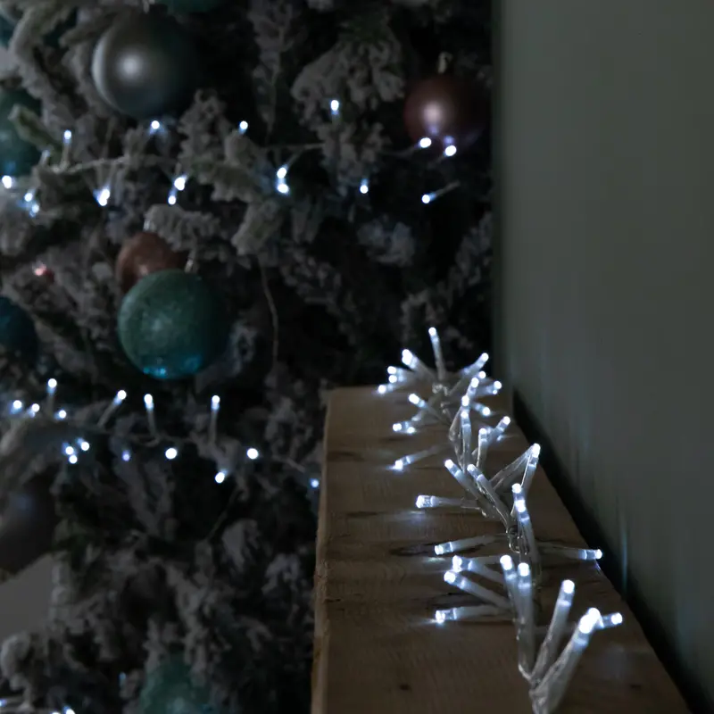 37.5m 1500-LED Pure White Christmas String Lights on Clear Cable with Timer